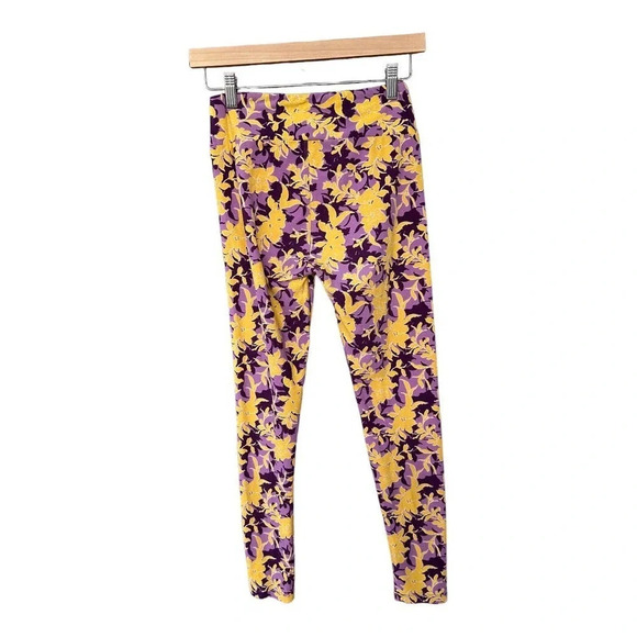 LuLaRoe Women's Yellow & Purple Floral Easter Lilies Leggings One Size 2-10 - Picture 4 of 5